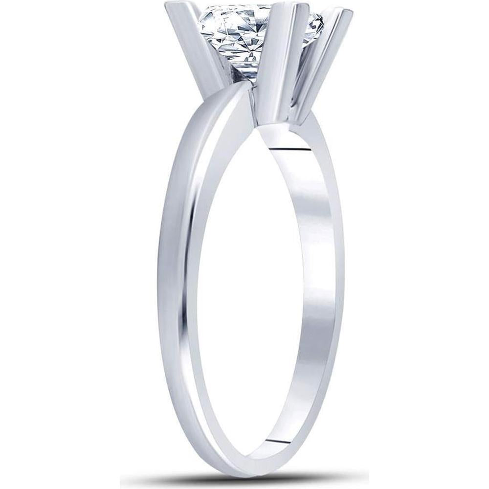 14K White Gold Princess Diamond Solitaire Bridal Ring 1 Carat Total Weight (Certified)