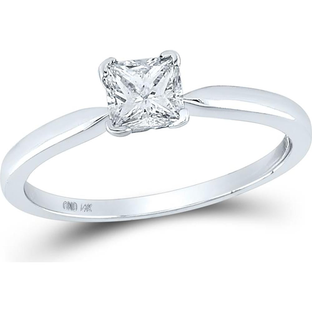 14K White Gold Princess Diamond Solitaire Supreme Bridal Ring - 1/2 Carat Total Diamond Weight