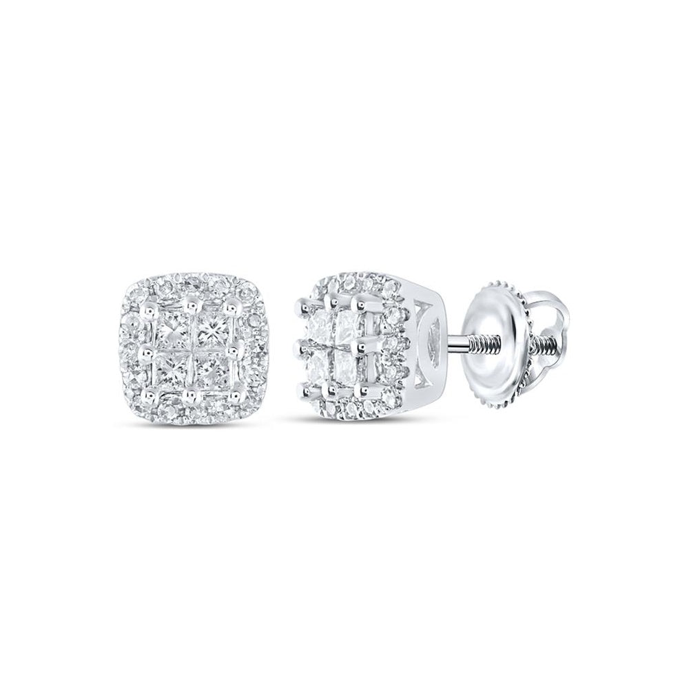 14K White Gold Princess Diamond Stud Earrings - 1/4 Carat Total Diamond Weight