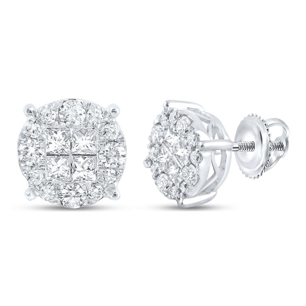 14K White Gold Princess Diamond Stud Earrings - 1 Carat Total Diamond Weight