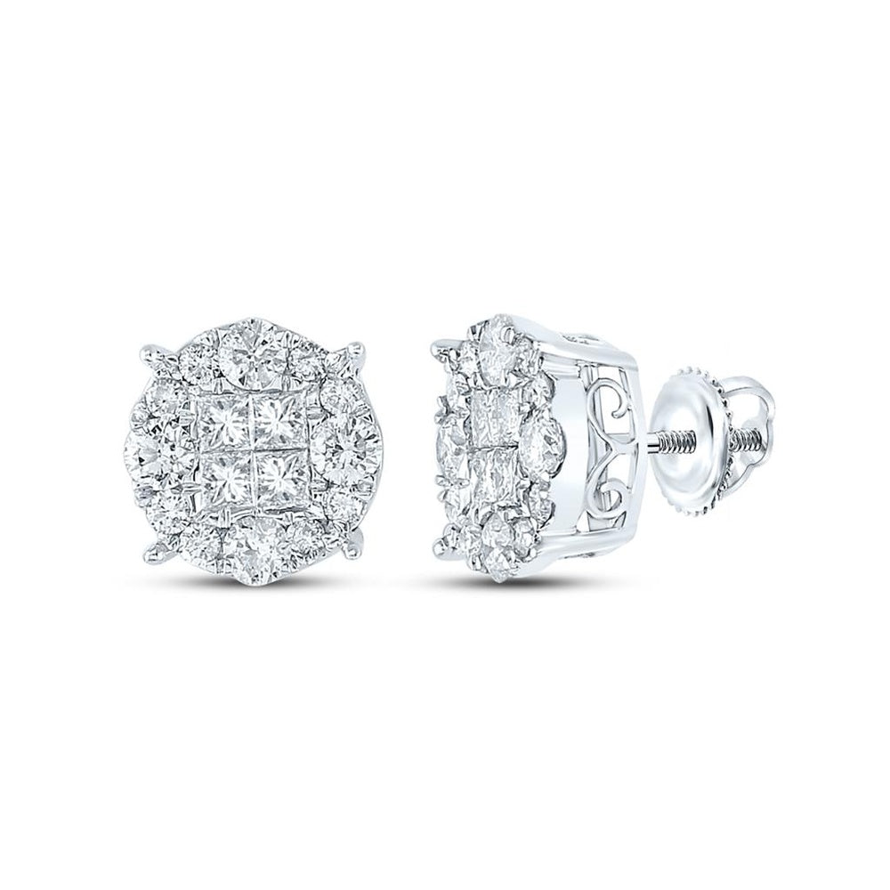 14K White Gold Princess Diamond Stud Earrings - 2 Carat Total Diamond Weight