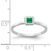 14K White Gold Princess Emerald and Diamond Halo Ring with 0.15 Carat Emerald and 0.06 Carat Total Diamond Weight by 0