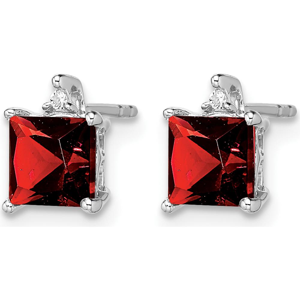 14K White Gold Princess Garnet and Round Diamond Stud Earrings - 0.75 Carat Total Garnet Weight by Monteluci Fine Jewelry