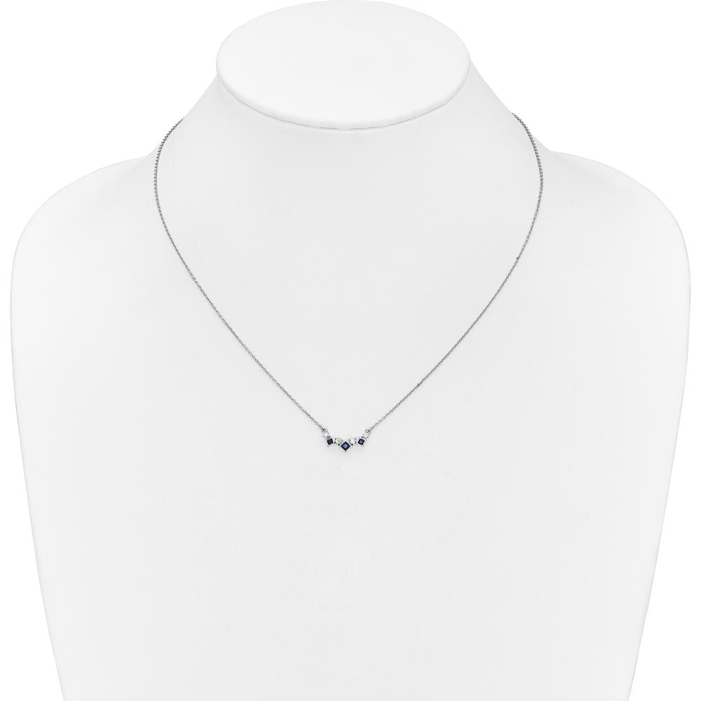14K White Gold Princess Sapphire and Round Diamond Pendant Necklace - 0.29 Carat Total Sapphire Weight, 0.06 Carat Total Diamond Weight by Lumare Gioia