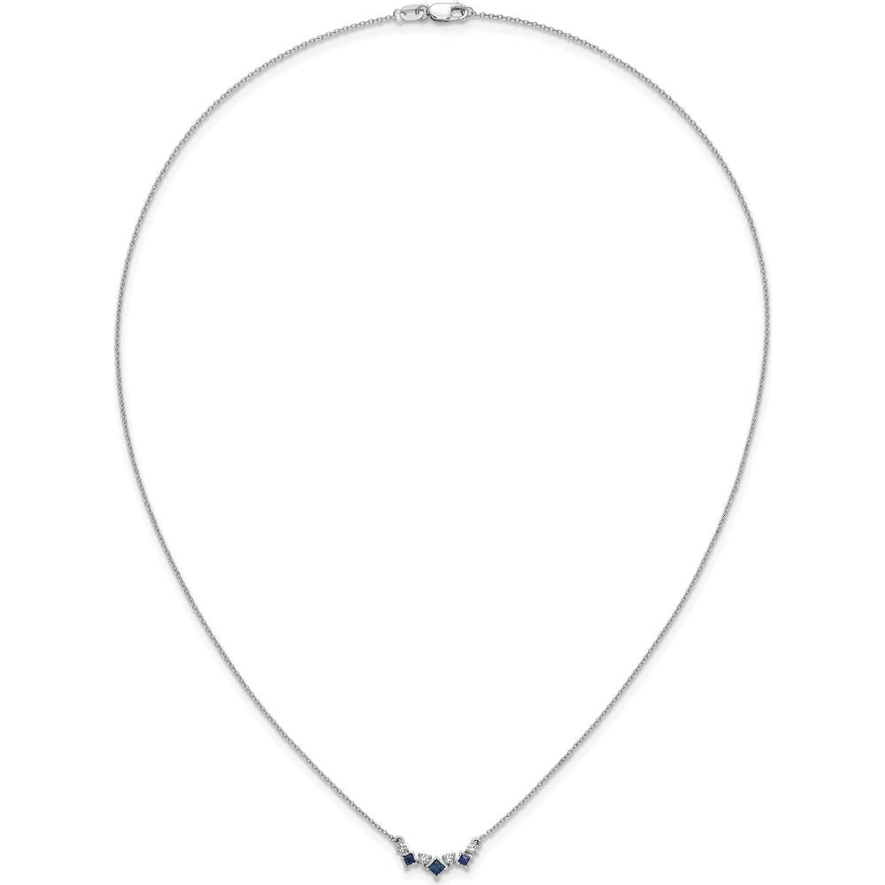 14K White Gold Princess Sapphire and Round Diamond Pendant Necklace - 0.29 Carat Total Sapphire Weight, 0.06 Carat Total Diamond Weight by Lumare Gioia