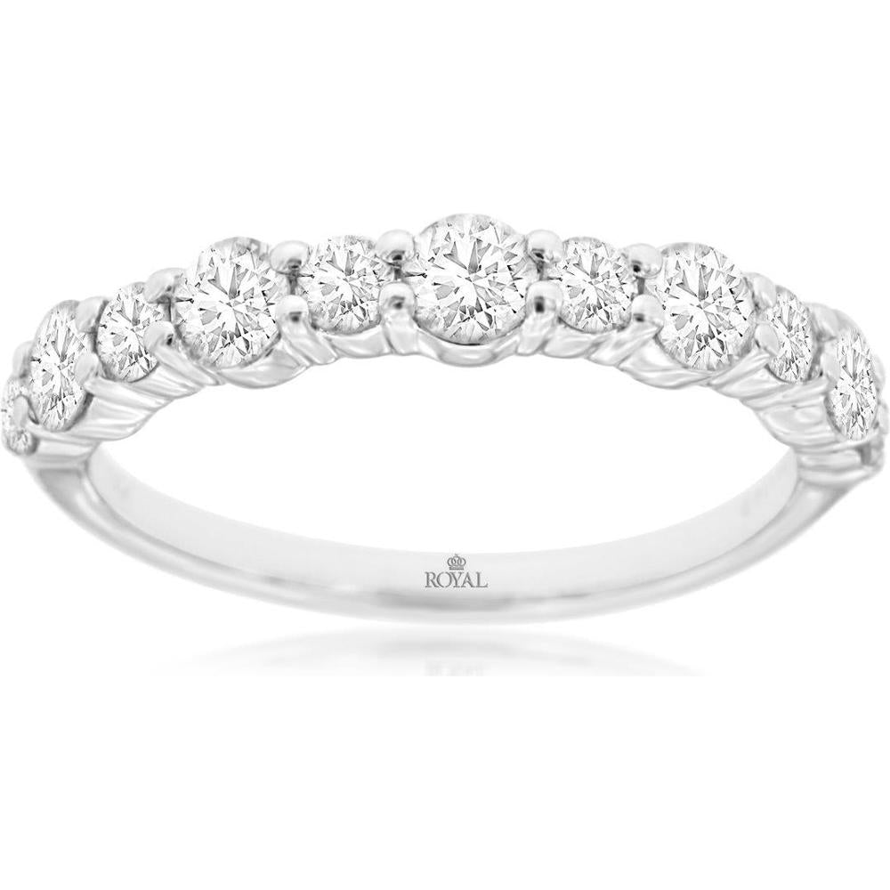 14K White Gold Prong-Set Diamond Wedding Band with Round Diamonds - 1.00 Carats Total Diamond Weight
