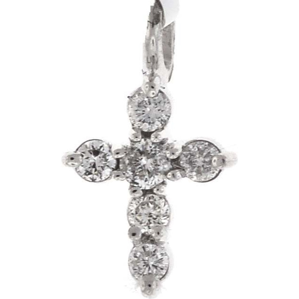 14K White Gold Prong Set Round Diamond Cross Pendant - 0.23 Carat Total Diamond Weight by Auriventus