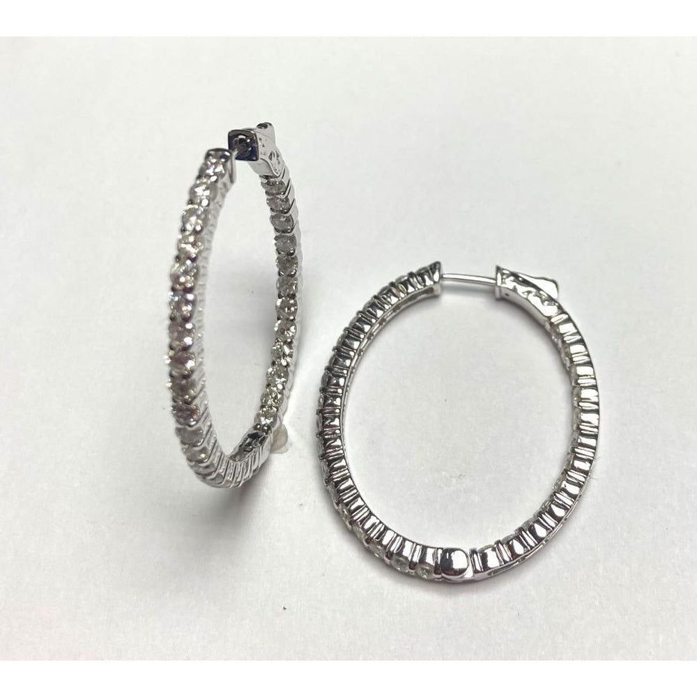 14K White Gold Prong-Set Round Diamond Hoop Earrings - 4.68 Carat Total Diamond Weight by Auriventus