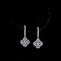 14K White Gold Quatrefoil Drop Earrings with 1.07 Carats Total Lab Diamonds - Round Brilliant Cut, Hinged Hoop Backs, E-F VS2 Clarity - Covaloro Fine Jewelry