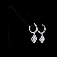 14K White Gold Quatrefoil Drop Earrings with 1.07 Carats Total Lab Diamonds - Round Brilliant Cut, Hinged Hoop Backs, E-F VS2 Clarity - Covaloro Fine Jewelry