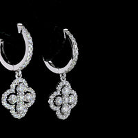 14K White Gold Quatrefoil Drop Earrings with 1.07 Carats Total Lab Diamonds - Round Brilliant Cut, Hinged Hoop Backs, E-F VS2 Clarity - Covaloro Fine Jewelry