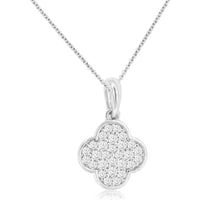 14K White Gold Quatrefoil Pendant Necklace with Pave-Set Round Diamonds - 0.20 Carat Total Diamond Weight - Royal Jewelry