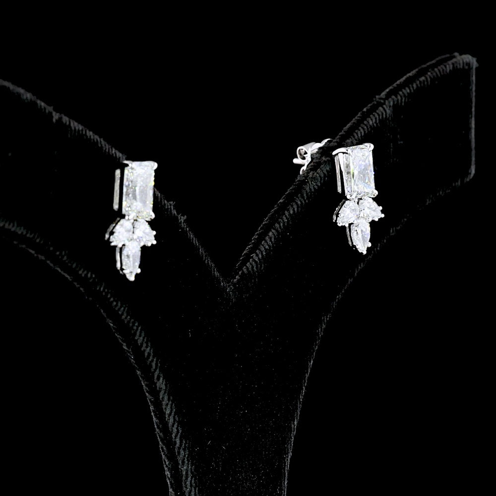 14K White Gold Radiant and Pear Shape Lab Diamond Hanging Earrings - 2.9 Carat Total Weight, E VVS2 and E VS2 Clarity - Covaloro Fine Jewelry