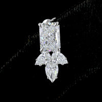 14K White Gold Radiant and Pear Shape Lab Diamond Hanging Earrings - 2.9 Carat Total Weight, E VVS2 and E VS2 Clarity - Covaloro Fine Jewelry