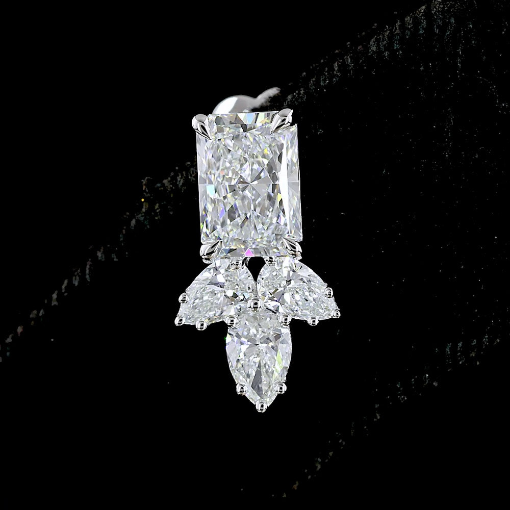 14K White Gold Radiant and Pear Shape Lab Diamond Hanging Earrings - 2.9 Carat Total Weight, E VVS2 and E VS2 Clarity - Covaloro Fine Jewelry