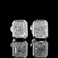 14K White Gold Radiant Cut Bezel Set Lab Diamond Stud Earrings - 2.03 Carat Total Weight (D-E Color, VS2 Clarity) - Covaloro Fine Jewelry