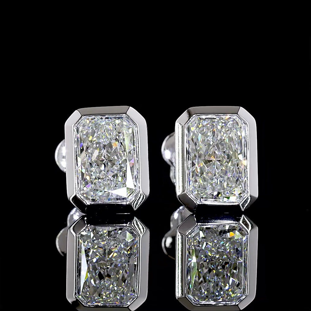 14K White Gold Radiant Cut Bezel Set Lab Diamond Stud Earrings - 2.03 Carat Total Weight (D-E Color, VS2 Clarity) - Covaloro Fine Jewelry