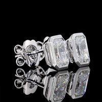 14K White Gold Radiant Cut Bezel Set Lab Diamond Stud Earrings - 2.03 Carat Total Weight (D-E Color, VS2 Clarity) - Covaloro Fine Jewelry