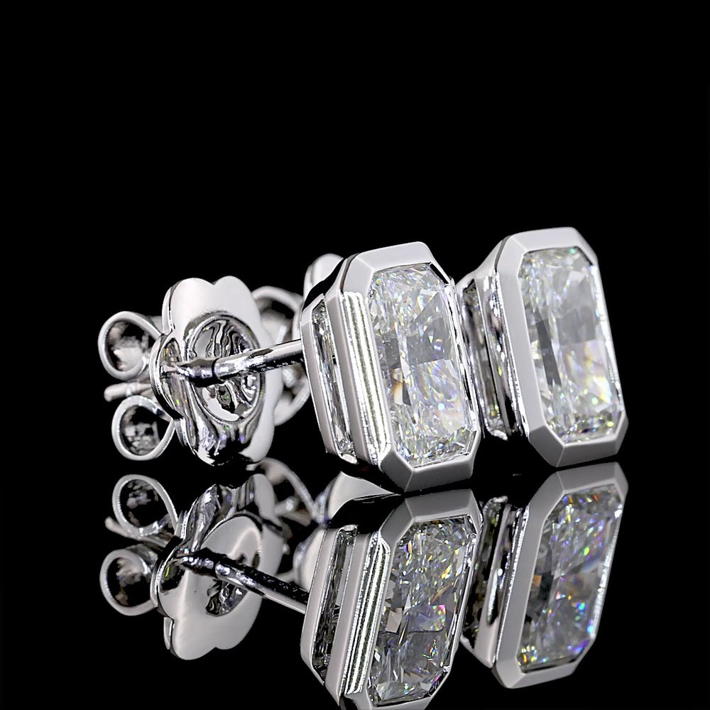14K White Gold Radiant Cut Bezel Set Lab Diamond Stud Earrings - 2.03 Carat Total Weight (D-E Color, VS2 Clarity) - Covaloro Fine Jewelry