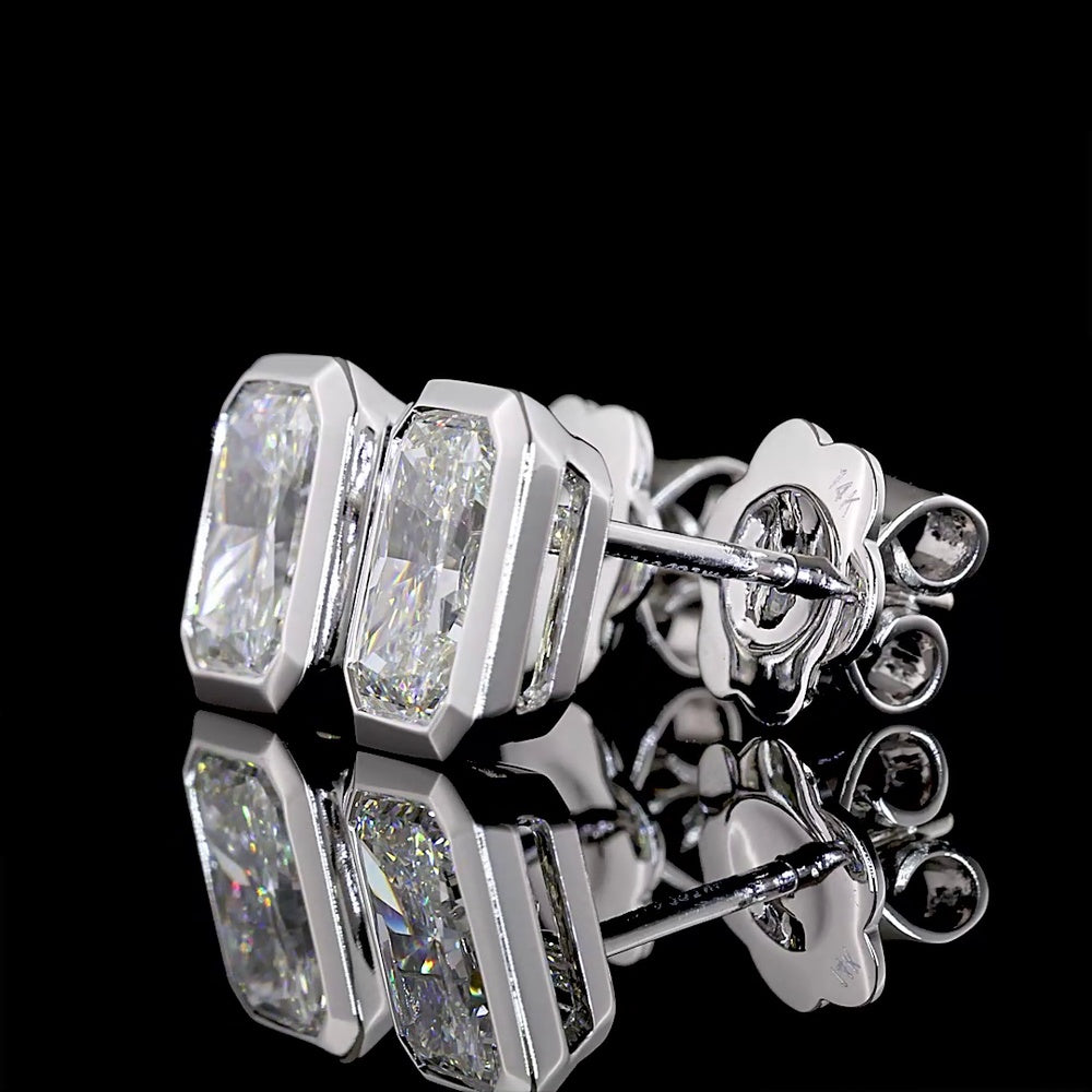 14K White Gold Radiant Cut Bezel Set Lab Diamond Stud Earrings - 2.03 Carat Total Weight (D-E Color, VS2 Clarity) - Covaloro Fine Jewelry