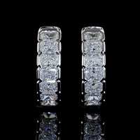 14K White Gold Radiant Cut Diamond Huggie Earrings with Half Bezel Setting - 0.98 Carat Total Diamond Weight (E-F Color, VS+ Clarity) - Covaloro Fine Jewelry