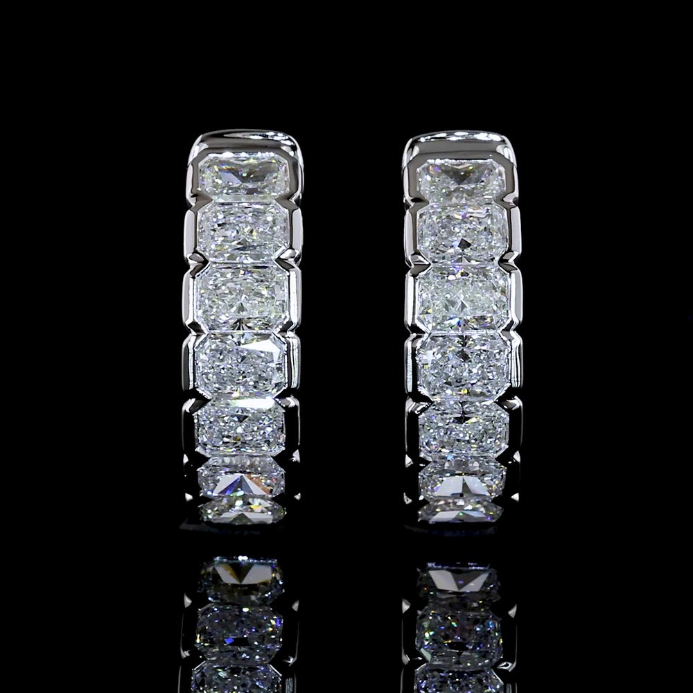 14K White Gold Radiant Cut Diamond Huggie Earrings with Half Bezel Setting - 0.98 Carat Total Diamond Weight (E-F Color, VS+ Clarity) - Covaloro Fine Jewelry