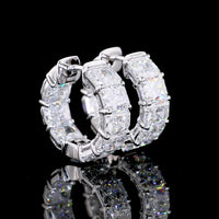 14K White Gold Radiant Cut Diamond Huggie Earrings with Prong Setting - 5.03 Carats Total Carat Weight (16 Lab Diamonds, D VVS2) - Covaloro Fine Jewelry