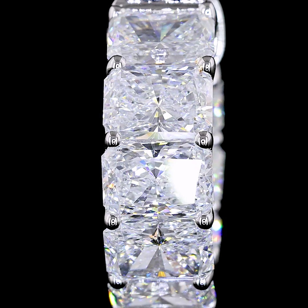 14K White Gold Radiant Cut Diamond Huggie Earrings with Prong Setting - 5.03 Carats Total Carat Weight (16 Lab Diamonds, D VVS2) - Covaloro Fine Jewelry