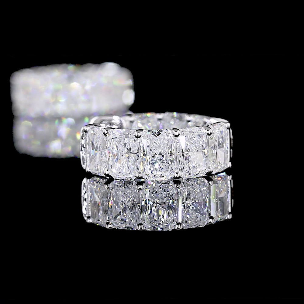 14K White Gold Radiant Cut Diamond Huggie Earrings with Prong Setting - 5.03 Carats Total Carat Weight (16 Lab Diamonds, D VVS2) - Covaloro Fine Jewelry