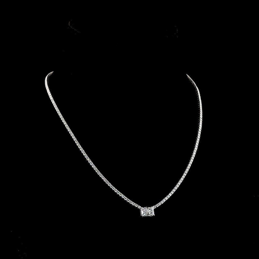 14K White Gold Radiant Cut East-West Tennis Necklace with 1.75 Carats Center and 4.31 Carats Brilliant Cut Lab Diamonds - 6.06 Total Carat Weight - Covaloro Fine Jewelry
