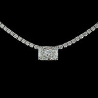 14K White Gold Radiant Cut East-West Tennis Necklace with 1.75 Carats Center and 4.31 Carats Brilliant Cut Lab Diamonds - 6.06 Total Carat Weight - Covaloro Fine Jewelry