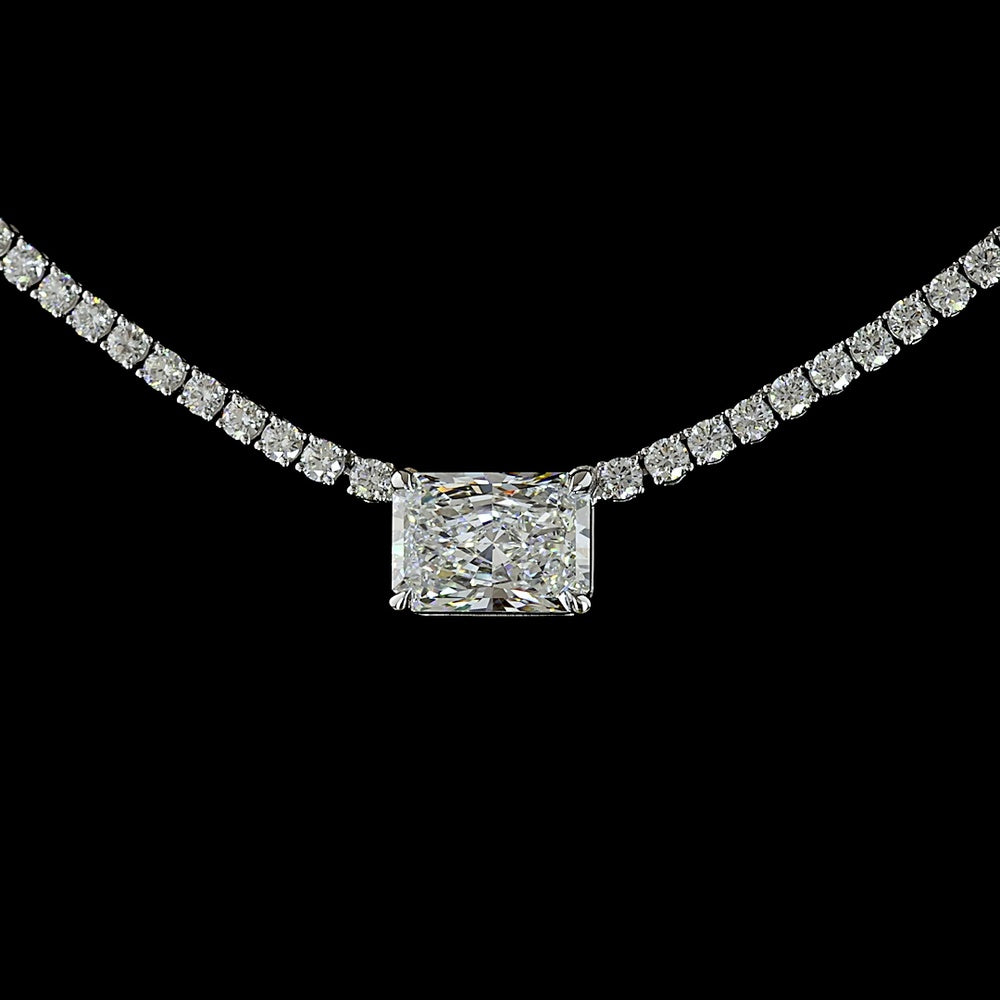 14K White Gold Radiant Cut East-West Tennis Necklace with 1.75 Carats Center and 4.31 Carats Brilliant Cut Lab Diamonds - 6.06 Total Carat Weight - Covaloro Fine Jewelry