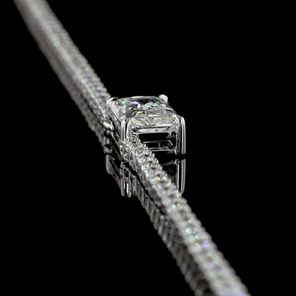14K White Gold Radiant Cut East-West Tennis Necklace with 1.75 Carats Center and 4.31 Carats Brilliant Cut Lab Diamonds - 6.06 Total Carat Weight - Covaloro Fine Jewelry