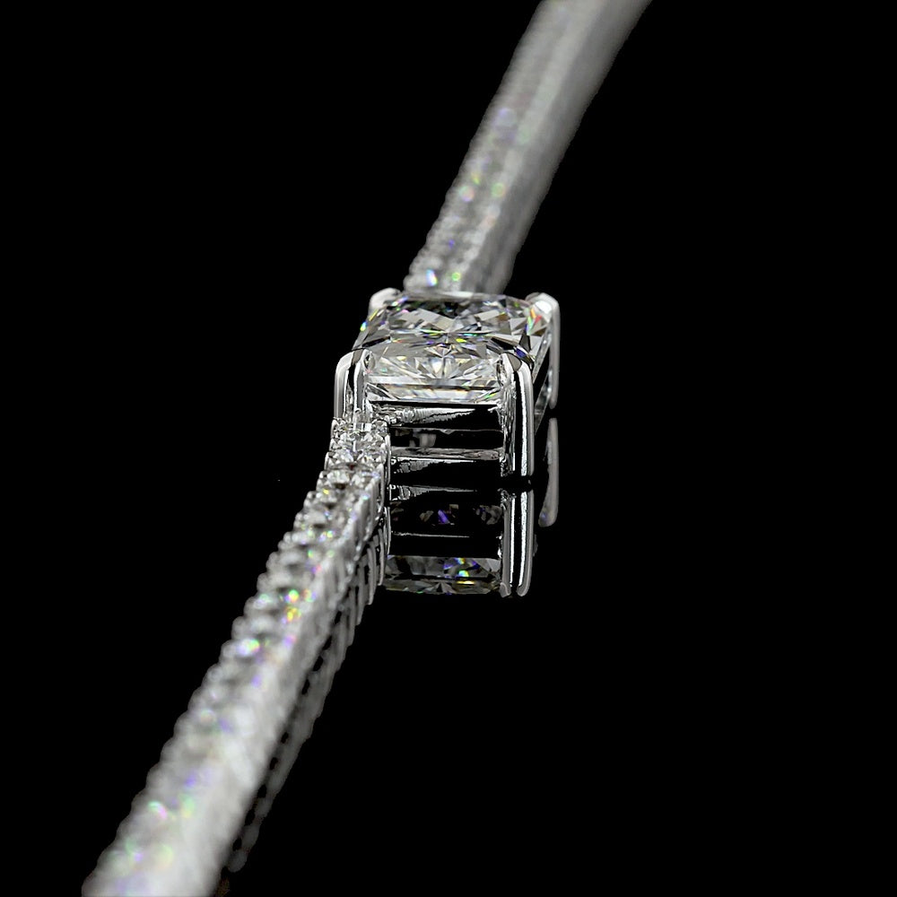 14K White Gold Radiant Cut East-West Tennis Necklace with 1.75 Carats Center and 4.31 Carats Brilliant Cut Lab Diamonds - 6.06 Total Carat Weight - Covaloro Fine Jewelry