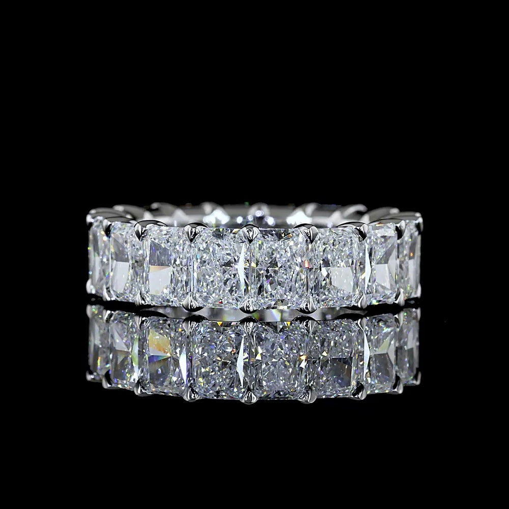 14K White Gold Radiant Cut Eternity Band with 18 Lab Grown Diamonds - 6.53 Carats Total Carat Weight, E-F Color VS Clarity - Covaloro Fine Jewelry