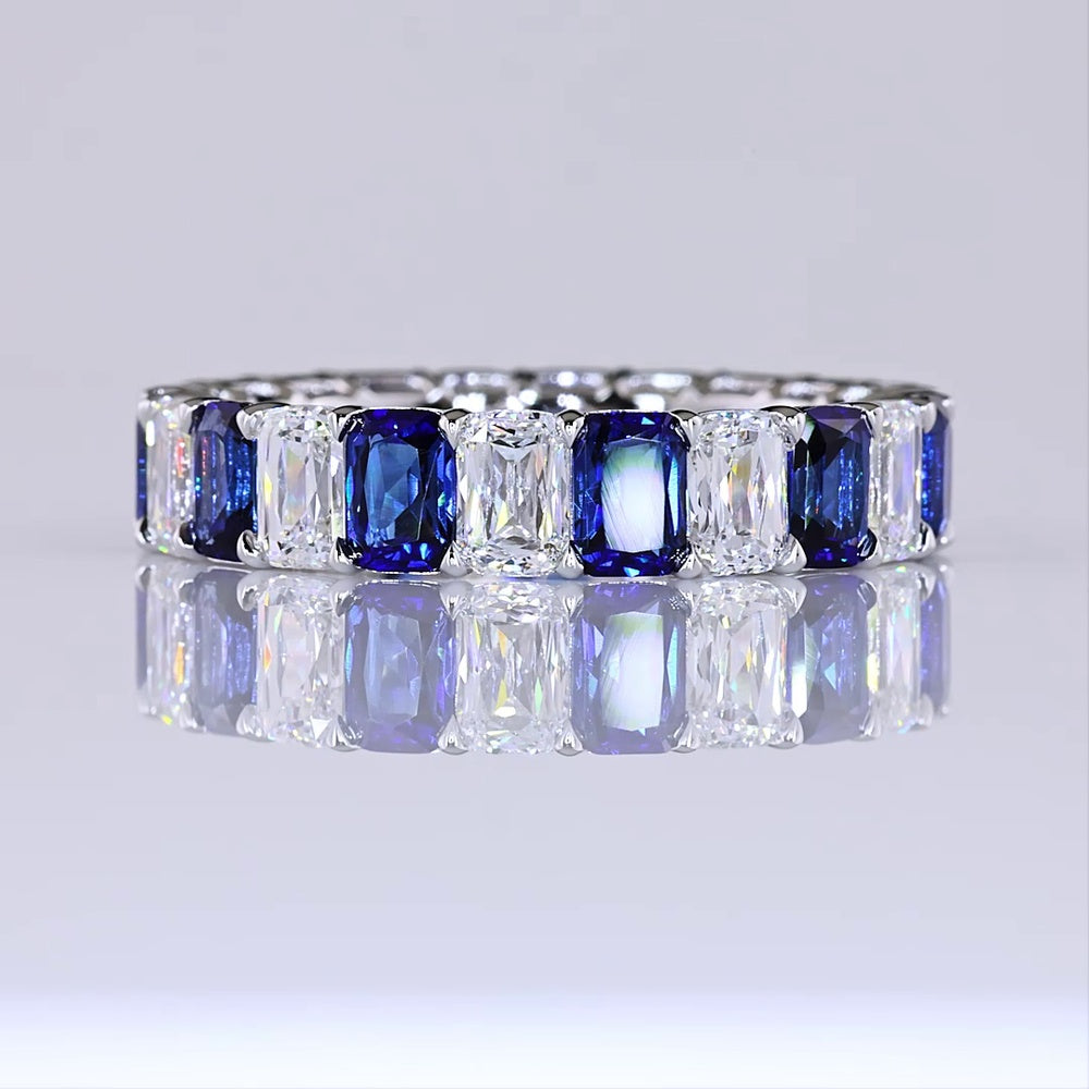 14K White Gold Radiant Cut Eternity Band with Blue Lab-Grown Sapphires - 2.76 Carat Total Weight 11 Stone - Covaloro Fine Jewelry