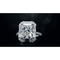 14K White Gold Radiant Cut Halo Ring with Baguette and Round Lab Diamonds - 5.57 Carat Total Weight - Covaloro Fine Jewelry
