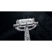 14K White Gold Radiant Cut Halo Ring with Baguette and Round Lab Diamonds - 5.57 Carat Total Weight - Covaloro Fine Jewelry