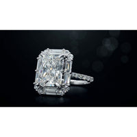 14K White Gold Radiant Cut Halo Ring with Baguette and Round Lab Diamonds - 5.57 Carat Total Weight - Covaloro Fine Jewelry