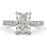 14K White Gold Radiant Cut Hidden Halo Engagement Ring with 10.10 Carat Lab Diamond and 0.47 Carat Accent Diamonds - 10.57 Total Carat Weight - Covaloro Fine Jewelry