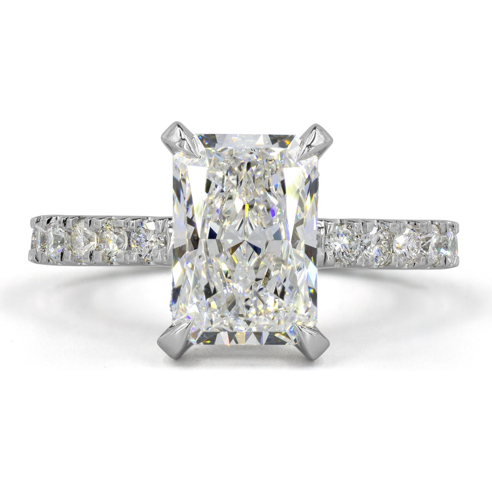 14K White Gold Radiant Cut Hidden Halo Engagement Ring with 10.10 Carat Lab Diamond and 0.47 Carat Accent Diamonds - 10.57 Total Carat Weight - Covaloro Fine Jewelry