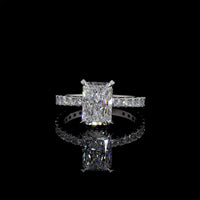 14K White Gold Radiant Cut Hidden Halo Ring with 1.01 Carat D VVS2 Lab-Grown Center Diamond and 0.34 Carat Brilliant Cut Accent Diamonds - 1.35 Carat Total Diamond Weight - Covaloro Fine Jewelry