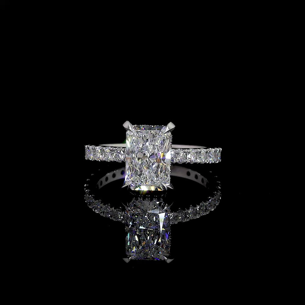 14K White Gold Radiant Cut Hidden Halo Ring with 1.01 Carat D VVS2 Lab-Grown Center Diamond and 0.34 Carat Brilliant Cut Accent Diamonds - 1.35 Carat Total Diamond Weight - Covaloro Fine Jewelry