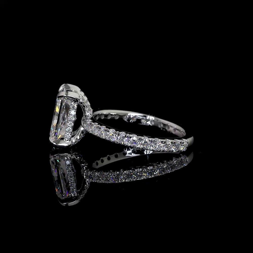 14K White Gold Radiant Cut Hidden Halo Ring with 1.01 Carat D VVS2 Lab-Grown Center Diamond and 0.34 Carat Brilliant Cut Accent Diamonds - 1.35 Carat Total Diamond Weight - Covaloro Fine Jewelry