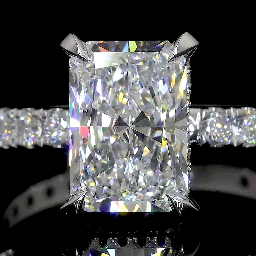 14K White Gold Radiant Cut Hidden Halo Ring with 1.01 Carat D VVS2 Lab-Grown Center Diamond and 0.34 Carat Brilliant Cut Accent Diamonds - 1.35 Carat Total Diamond Weight - Covaloro Fine Jewelry