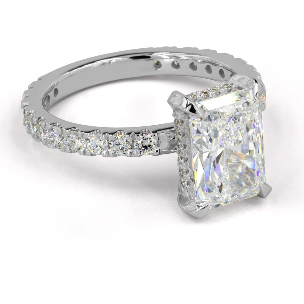 14K White Gold Radiant Cut Hidden Halo Ring with 1.59 Carat F VVS2 Lab Diamond Center and Accent Brilliant Cut Diamonds - 1.96 Carat Total Weight - Covaloro Fine Jewelry