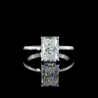 14K White Gold Radiant Cut Hidden Halo Ring with E VVS1 Lab Grown Center and Brilliant Cut Diamond Accents - 2.18 Carat Total Diamond Weight - Covaloro Fine Jewelry