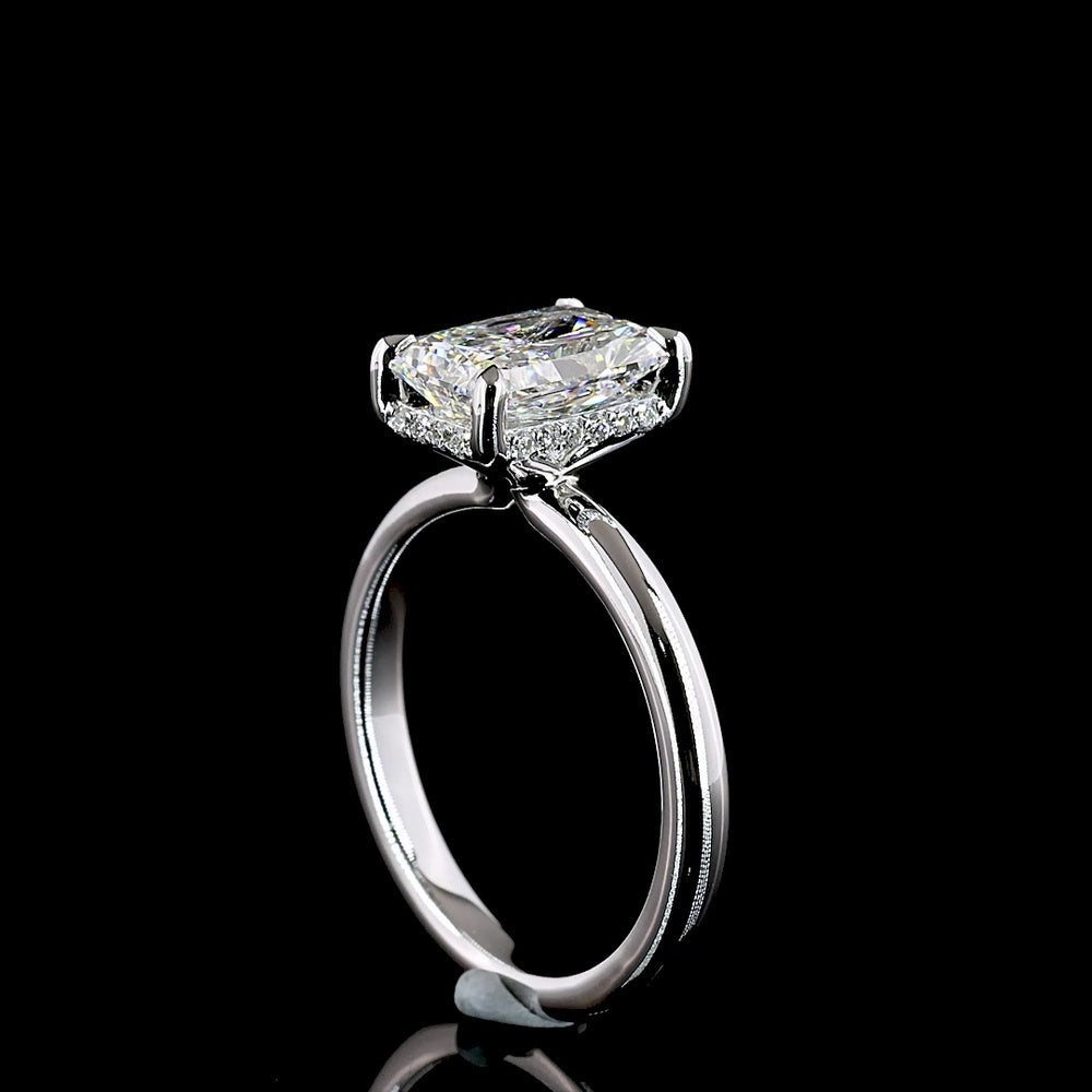 14K White Gold Radiant Cut Hidden Halo Ring with E VVS1 Lab Grown Center and Brilliant Cut Diamond Accents - 2.18 Carat Total Diamond Weight - Covaloro Fine Jewelry