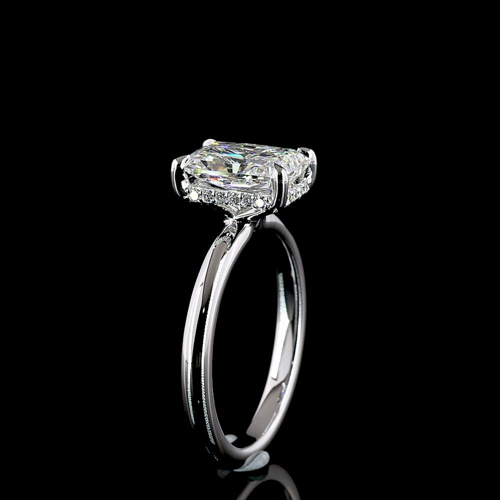 14K White Gold Radiant Cut Hidden Halo Ring with E VVS1 Lab Grown Center and Brilliant Cut Diamond Accents - 2.18 Carat Total Diamond Weight - Covaloro Fine Jewelry