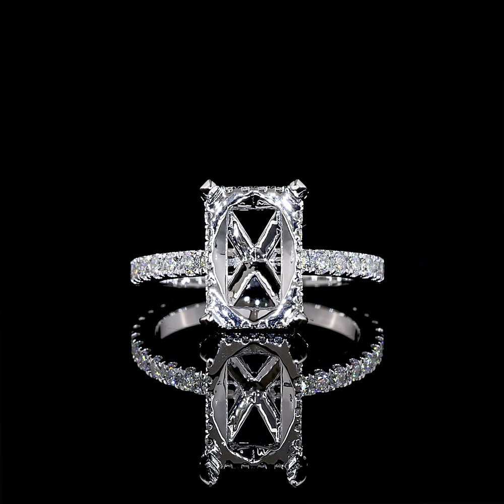 14K White Gold Radiant Cut Hidden Halo Ring with Lab Diamonds - 3.07 Carat Center E VVS2 and 3.69 Carat Total Diamond Weight - Covaloro Fine Jewelry